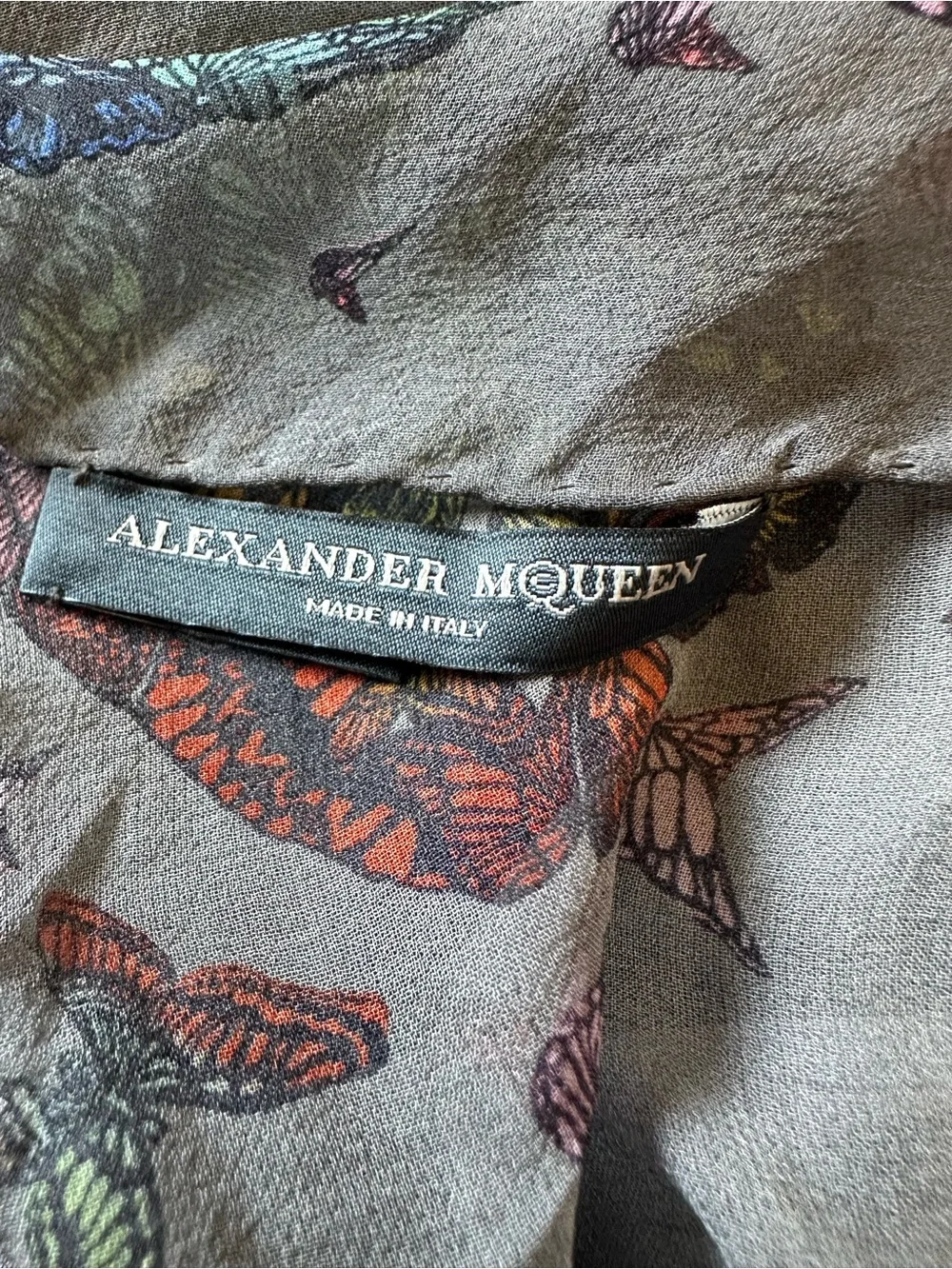 Alexander McQueen Butterfly Skull 100% Silk Scarf Grey Multicolor